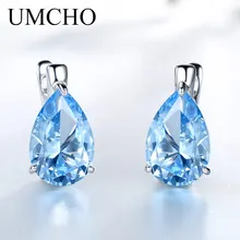 UMCHO, Настоящее серебро 925 пробы, ювелирное изделие, груша, создан Небесно голубой топаз, клипсы для женщин, Подарок на годовщину, хорошее ювелирное изделие UMCHO, Настоящее серебро 925 пробы, ювелирное изделие, груша, создан Небесно голубой топаз, клипсы для женщин, Подарок на годовщину, хорошее ювелирное изделие