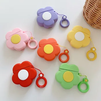 

Bluetooth Earphone Case for Airpods Accessories Protective Cover with Anti-lost ring Strap Cute Cartoon soft Silicone 3D Flower