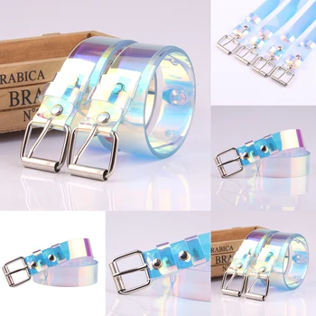 

Women Transparent Rainbow Punk Clear Buckle Wide Waist Circle Belt Waistband