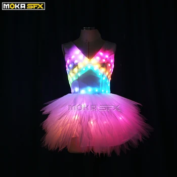 

Colorful Led Luminous Costume Clothes women Dancing LED Growing Lighting Robot Suits Clothing Nightclubs Party Event Supply