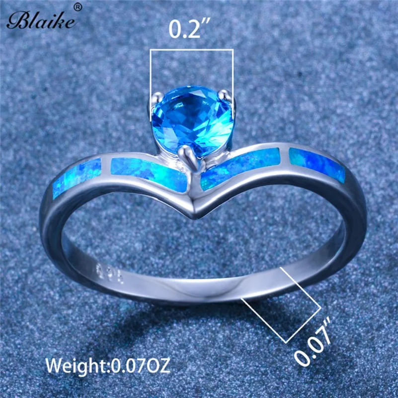 Blaike 925 серебро кольца с Синим Опалом для женщин Инкрустация Кольцо с голубым Цирконом обручальное кольцо для помолвки ювелирные изделия подарок