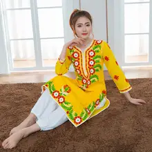 2019 India Traditional Yoga Costume Cotton Hand-made Embroidery Top Kundalini Yellow Dress kundalini awakening