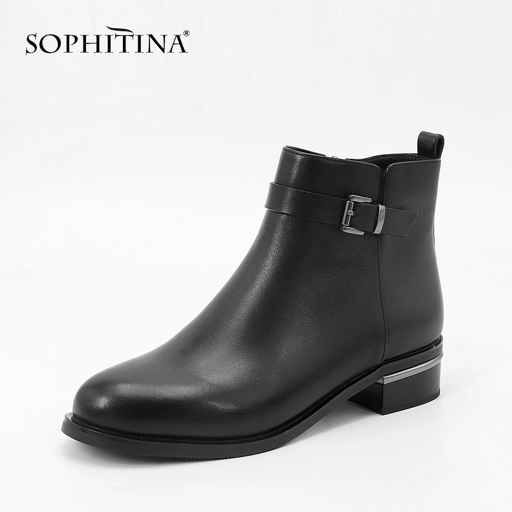 2019 L5 A Decoración Adulto Oveja Genuino Hecho Sophitina Redondo Pie Y Cuero Piel Cómodo Dedo Black Bajo Tacón Del Invierno Zapatos De Mano Metal TI6qBHqn