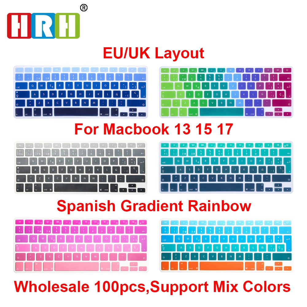 

Newest Rainbow Spanish UK EU Silicone Keyboard Cover Skin Protector For Apple MacBook Air 11.6 inch 11" EU For Mac book 11" 11.6
