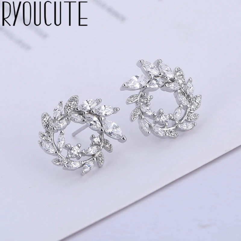 

Fashion 925 Sterling Silver Round Rhinestone Stud Earrings Jewelry Pendientes Brincos Fashion Jewelry 2019