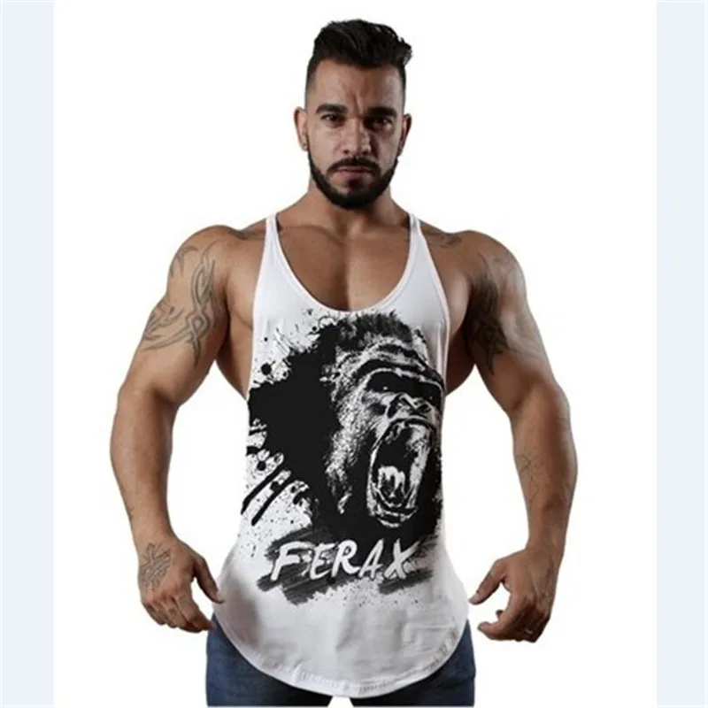 

2019 New spring and summer white casual fitness clothes lion head vest quick dry sports training clothes hot