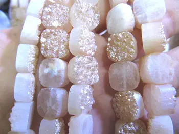 

Drilled--10-15mm full strand Genuine Duzy Drusy Agate Round square box Rose AB mystic Rainbow Blue Champagne Clear White Cabocho