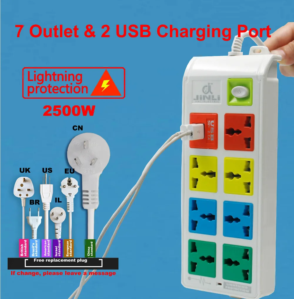 3 м длина 8 способов Универсальный pinboard 2 USB порта зарядного устройства с ЕС