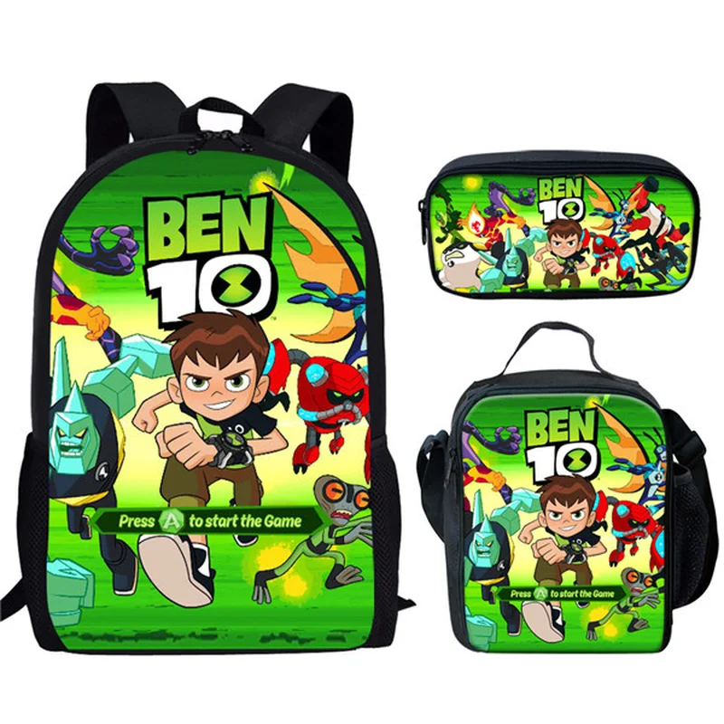 

THIKIN Cartoon Ben 10 Games Kids 3Pcs School Bags Set Large Student Bookbag Backpack Children Shoulder Bag Boys Girls Mochila