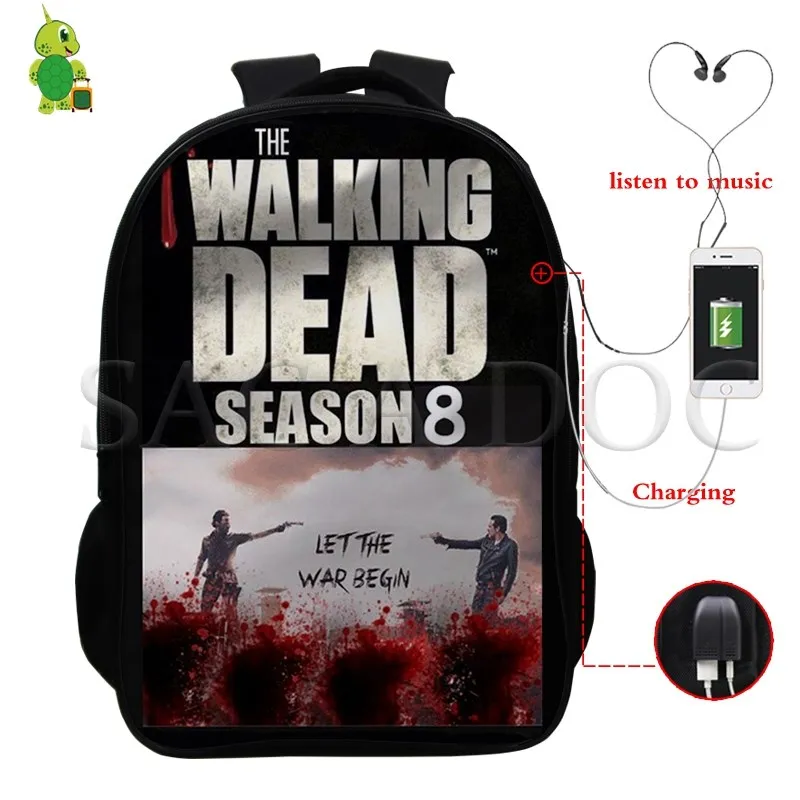 

The Walking Dead Rick/Daryl Multifunction Backpack USB Charging School Bags for Women Men Casual Rucksack Travel Bags