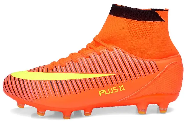 Большие размеры 39-46 Мужская футбольная обувь для игры вне помещений высокие футбольные ботинки с носками Zapatillas Futbol Sala Hombres мужские кроссовки - Цвет: Оранжевый