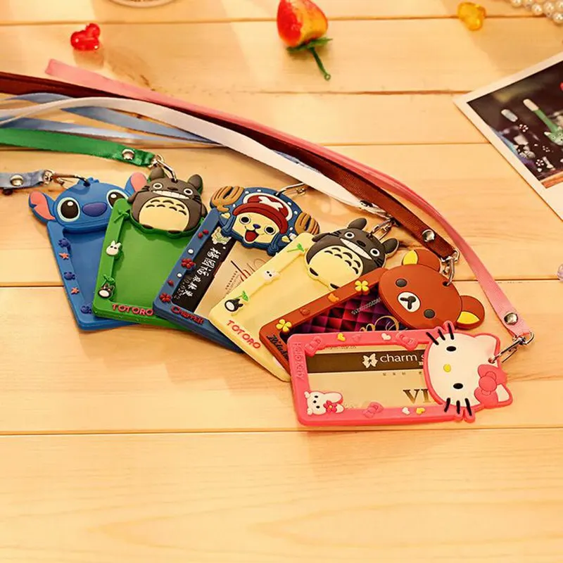 

Cute Cartoon Hello Kitty Bank Credit Card Holders Girl Women Silica Gel Neck Strap Purse Card Bus ID Identity Badge Lanyard