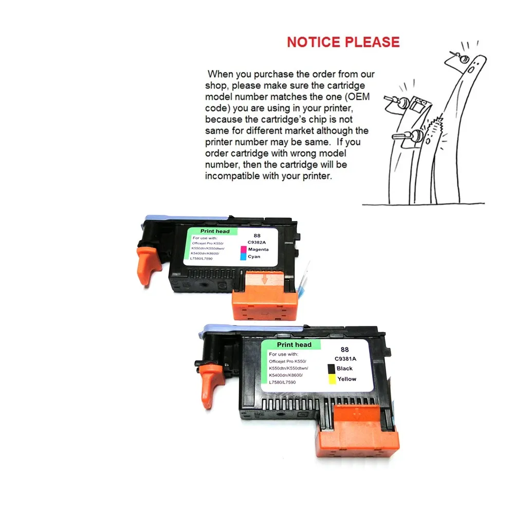 

1set Print head for hp88 C9392A C9391A printhead 88 for HP Officejet Pro K550 K550dtn K550dtwn K5400dn K8600 L7580 L7590 printer