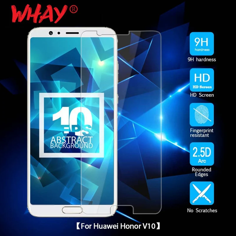 

WHAY Transparent Protective Glass For Huawei Honor V10 Screen Protector 2.5D 9H Tempered Glass on For Huawei Honor V10 V 10 Film