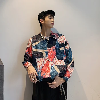 

Spring New Hawaiian Shirt Men Fashion Printed Casual Shirt Man Streetwear Wild Loose Long-sleeved Shirt Large Size M-5XL
