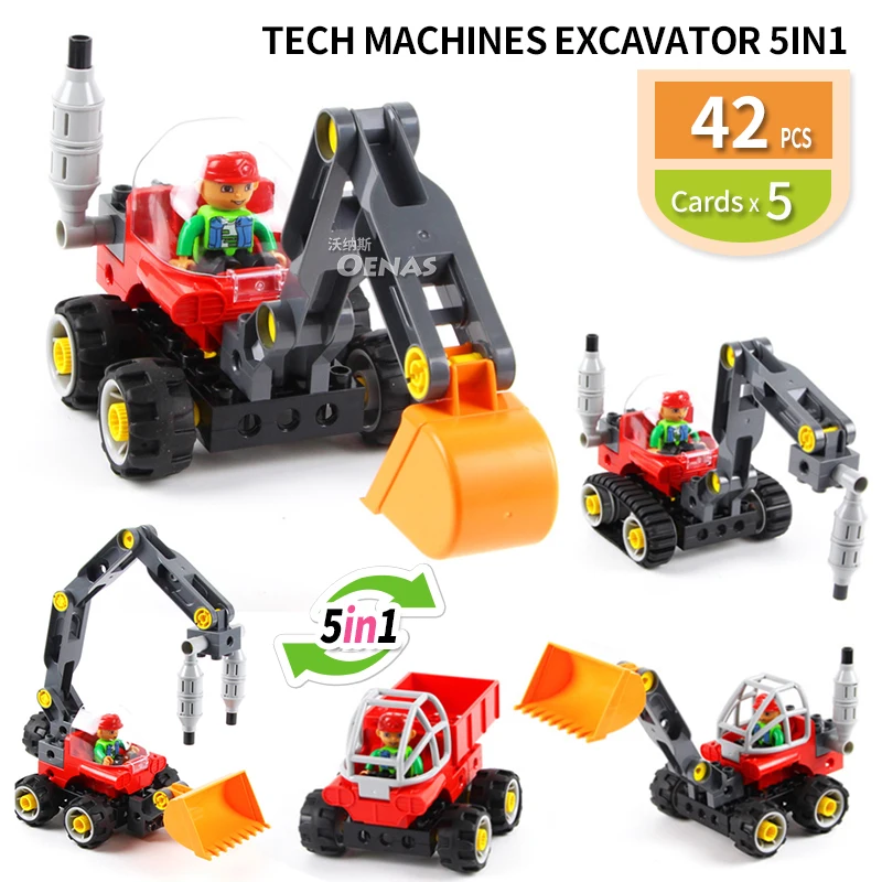 

Tech Machine excavator rooter 5 in 1 Technic Block DIY Building Bricks Educational kids Toy fit Duploed Children gift