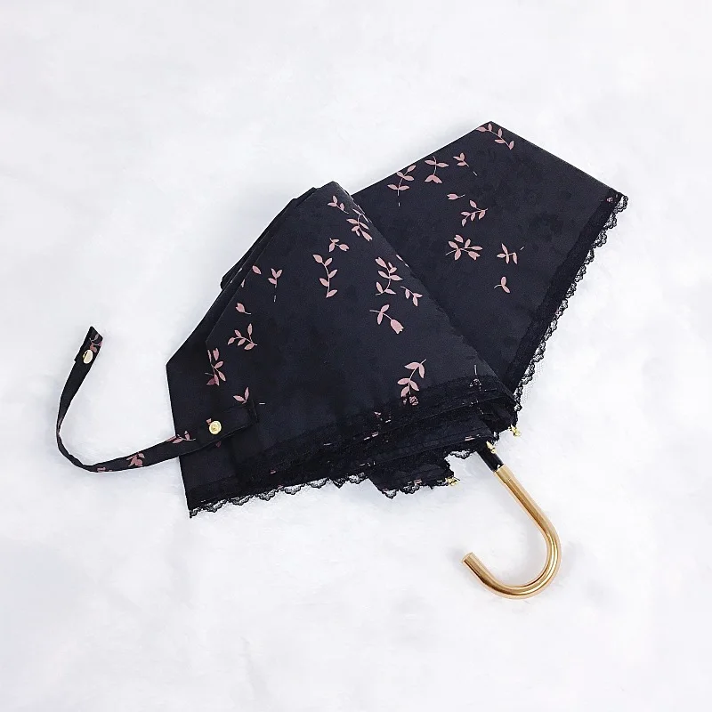 Складной зонтик от дождя с кружевными цветами, карманный зонтик с крючками и ручками для мужчин и женщин, подарок для девочек, анти-УФ, водонепроницаемый портативный зонтик для путешествий