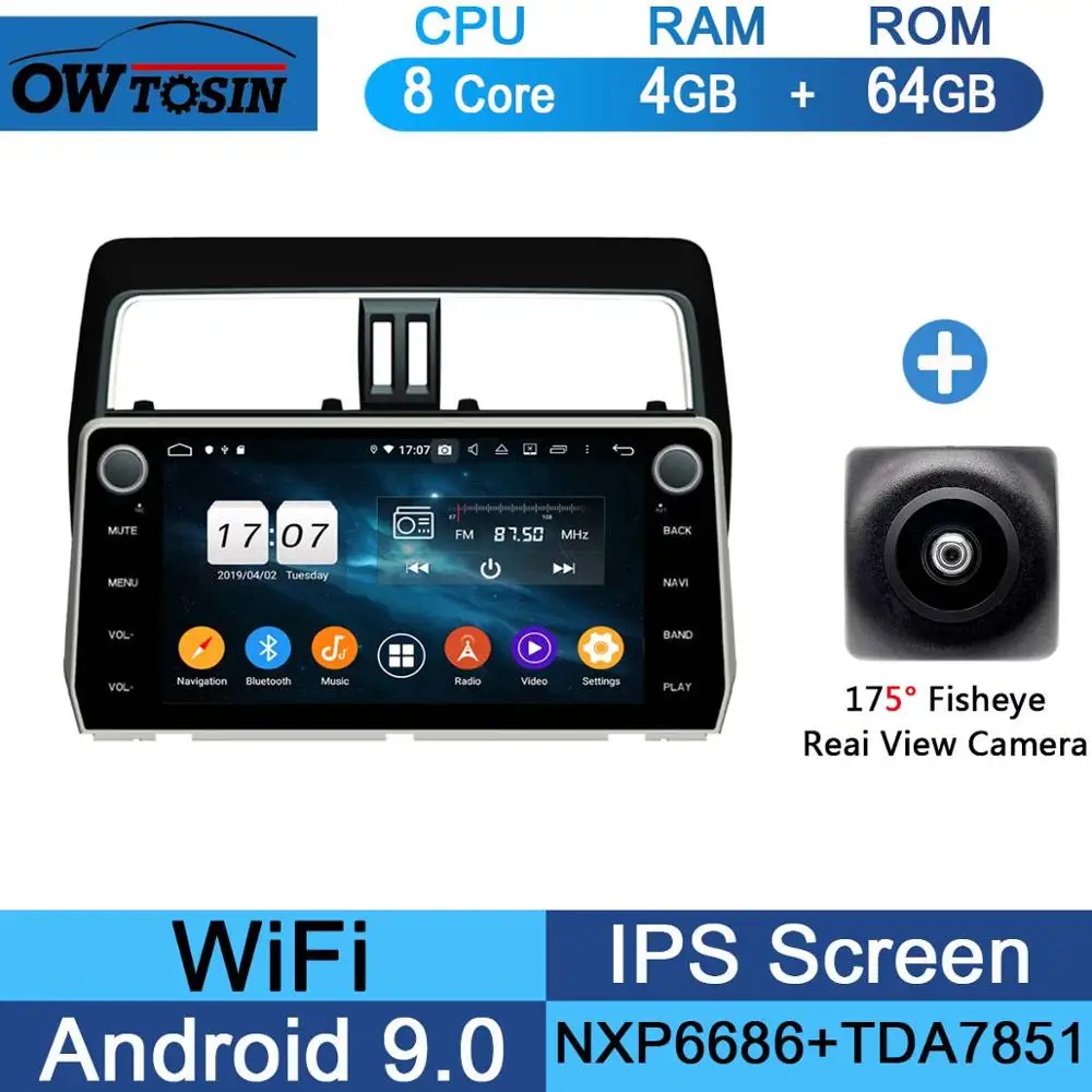 10," ips Android 9,0 8 ядерный 4G+ 64G Автомобильный мультимедийный плеер для Toyota Land Cruiser Prado gps Радио DSP CarPlay Parrot BT - Цвет: 64G Fisheye Camera