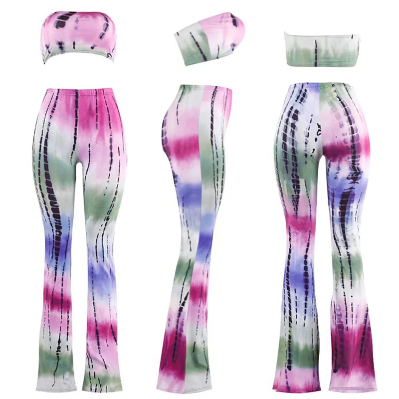 Plus Size Women's Tie Dye Flare Pants Set - Summer Sleeveless Crop Top and Wide Leg Pants Clothing Set image 4