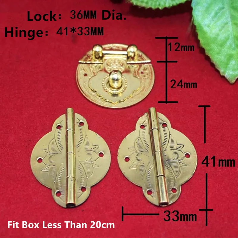 Chinese Brass Lock Set Fit for Less Than 20cm Wooden Box,Vase Buckle Metal Wooden Box Hasp Latch Lock+Flower Hinge