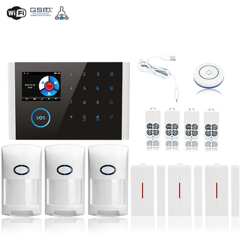 

Wifi/GSM/4G GPRS Alarm System Wireless Infrared Smart Home Security Monitoring Host LCD Display/SOS/Cellphone Remote Control