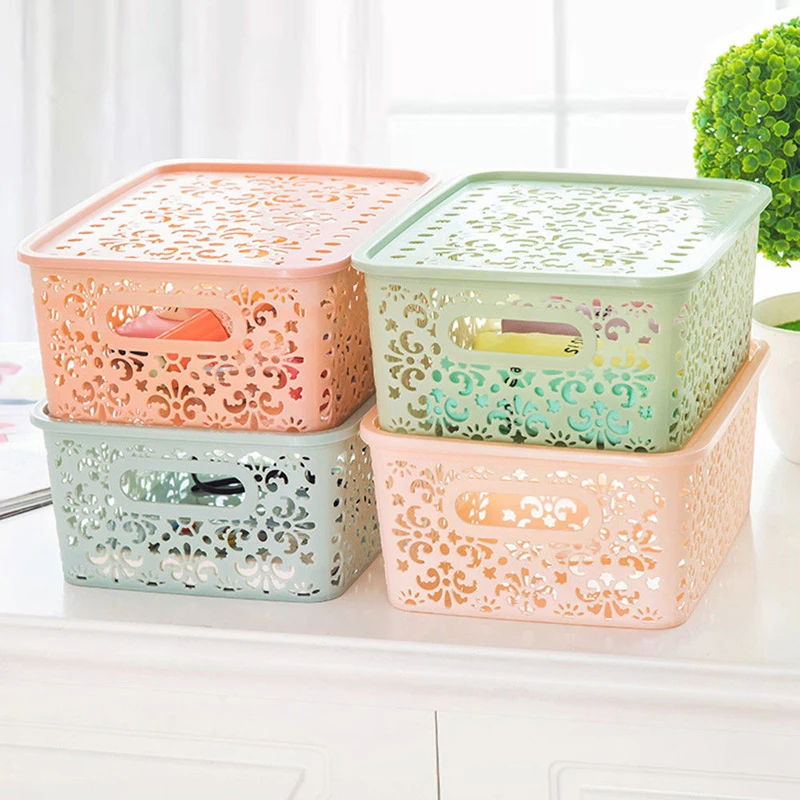 Plastic Storage Basket Box Bin Container Organizer Clothes Laundry Kitchen Tool Blue Green pink Light Pink