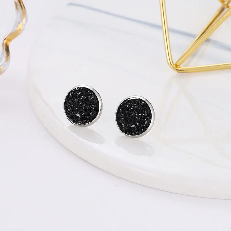 

Deep Black Star Stone Jewel Earrings For Women 10 Colors Round With Cubic Zircon Charm Flower Stud Earrings Women Jewelry Gift