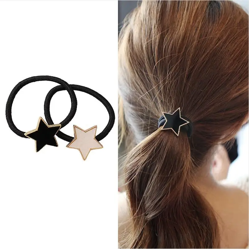 

2pcs Simple Metal Star Hair Rope Women Elastic Hair Band Girls Headwear Scrunchy Headbands Trendy Alloy Stars Hair Accessories