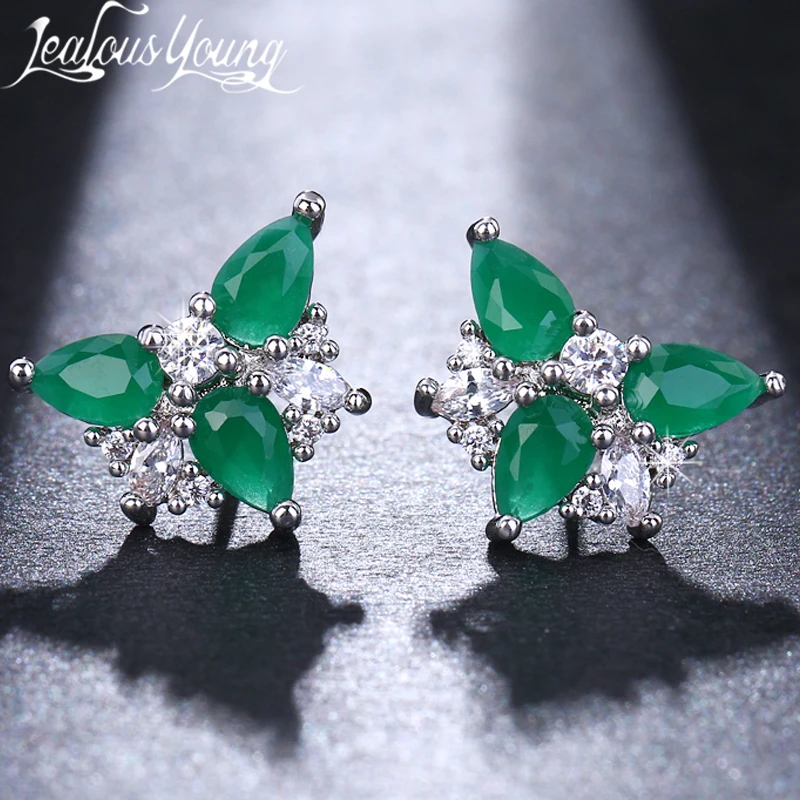

Fashion Small Green Maquise Zircon Stud Earrings for Women with Silver Color Luxury Party Wedding Ear Studs Earings Accessories