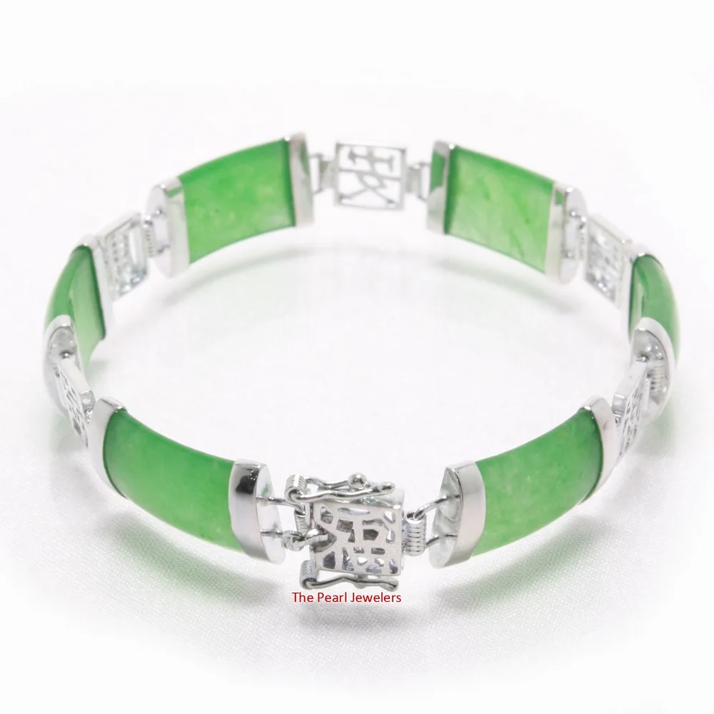 Зеленый Jadeite Браслет w/ 925 пробы серебряные сегменты китайских символов-TPJ |