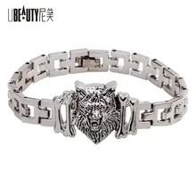 UBEAUTY, здоровый браслет из нержавеющей стали с волком, мужские ювелирные изделия, новые модные энергетические браслеты и браслеты, pulseira masculina