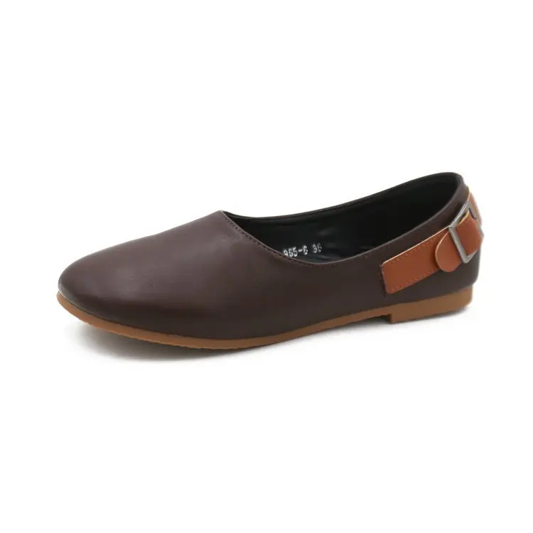 

Spring 2019New Korean Style Women's Style Shoes With Simple Pure Color Button And Leisure Pu Flat Sole shoes Shoes Fashion Woman