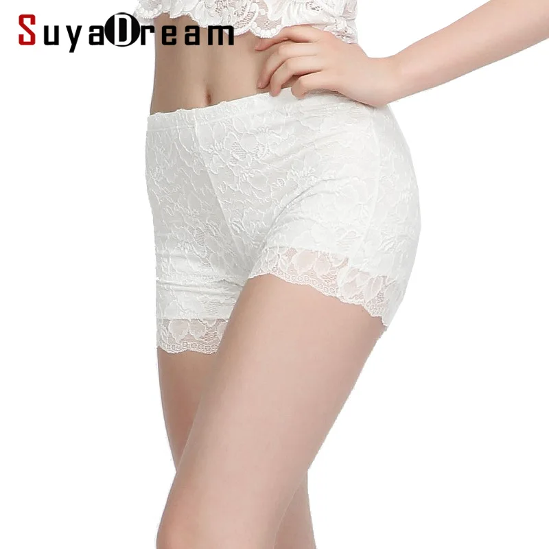 

Women Safety Short Pants 100%Natural Silk Lining Seamless Boxer Healthy Lace shorty femme dentelle White Black Nude Underwear
