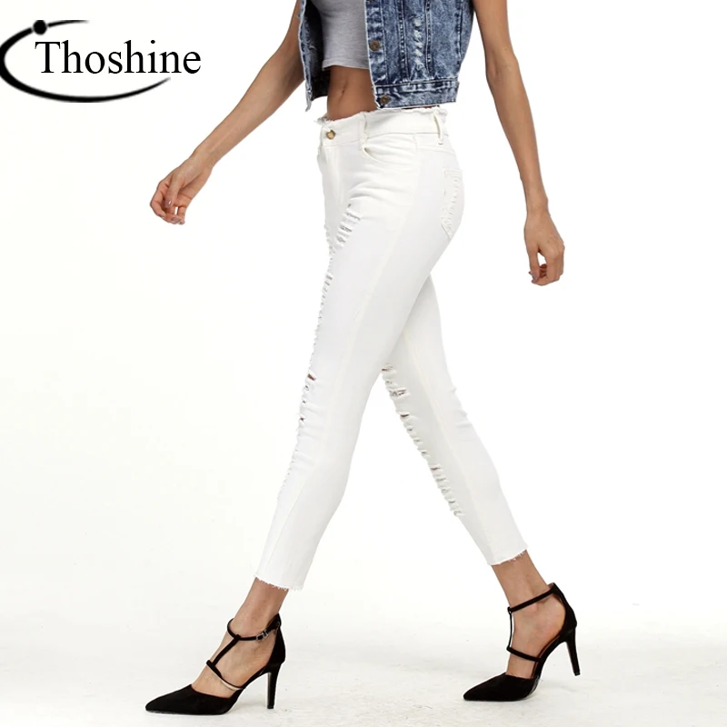 Thoshine Brand Spring Summer Autumn Women Ripped Hole