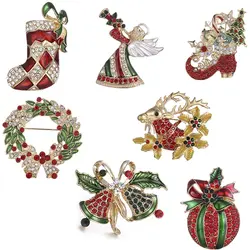 Новый год мода брошь в форме рождественских сапог Санта Клаус обувь каретки Брошь со стразами, ювелирные изделия для рождества Цвет