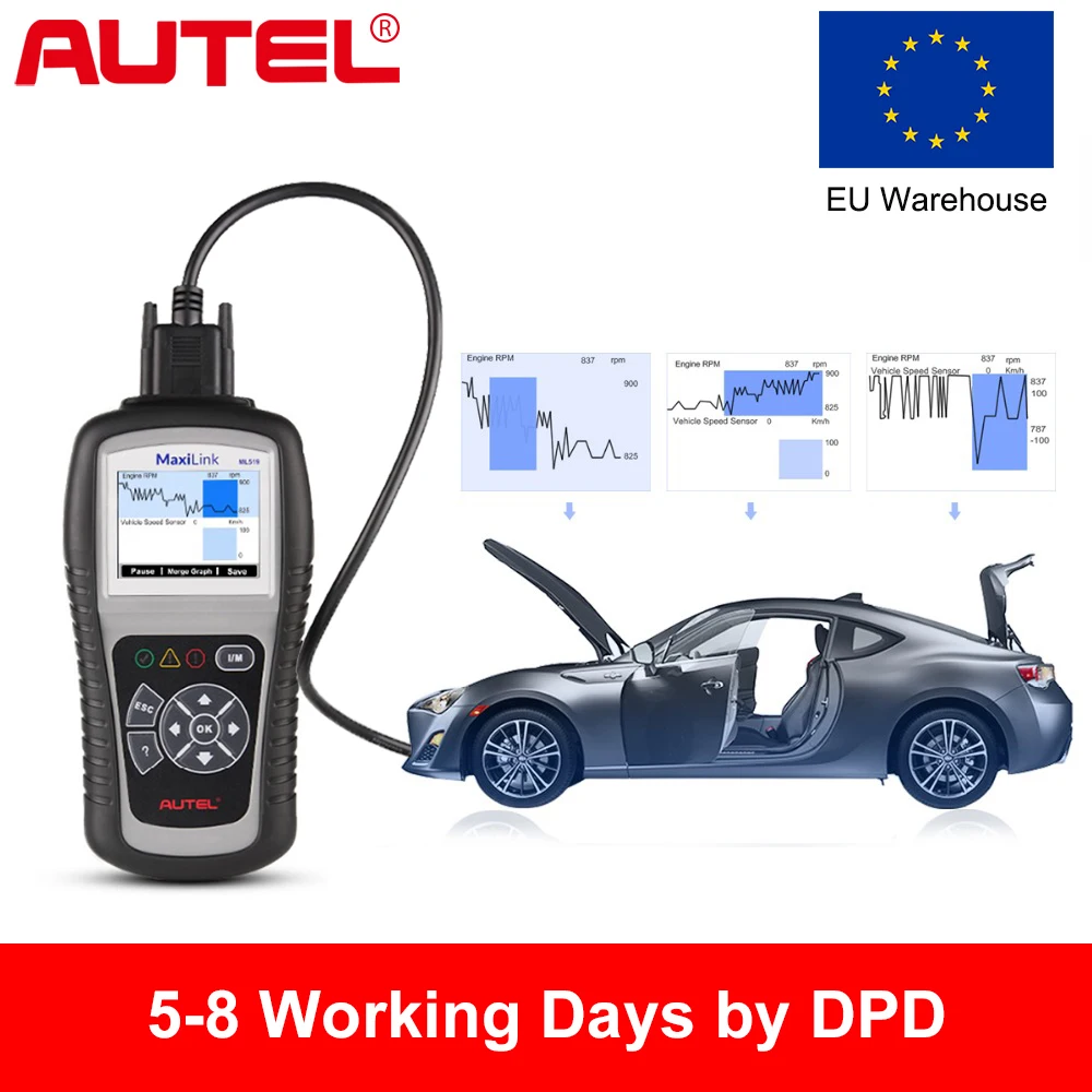 Autel MaxiLink ML519 OBD2 сканер автомобильный диагностический инструмент сканер двигателя EOBD OBD 2 считыватель кодов стетоскоп разъем сканер для автомобиля