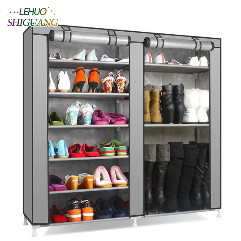 

Double row 9 grid Shoe rack gray Non-woven organizer storage cabinet Assembly shelf Shoe cabinet home living room Furniture