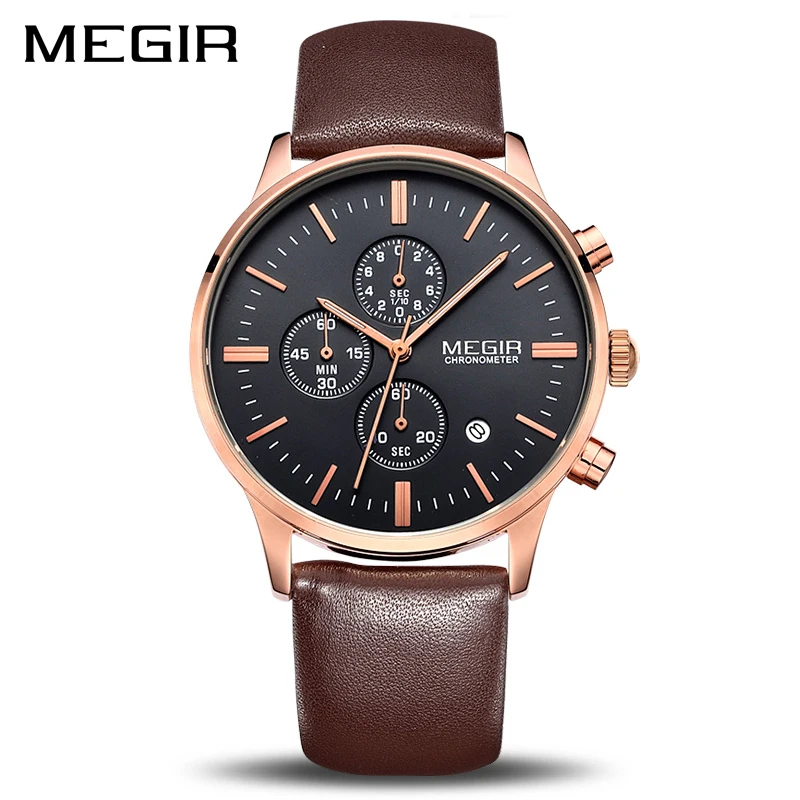 Мужские оригинальные роскошные часы MEGIR, топовые брендовые мужские часы, кожаные часики для мужчин, Relogio Masculino Horloges Mannen Erkek Saati