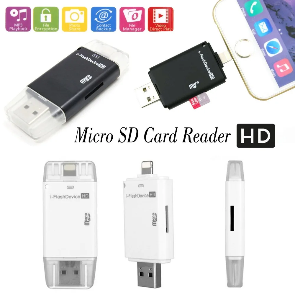 2in1 i-Flash Drive TF Card Reader USB Adapter for iPhone 7//5S//6//6S//iPad2//3//4//air