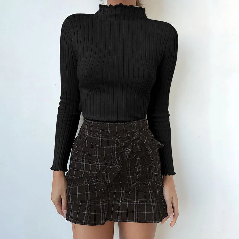 Women Basic Long Sleeve Turtleneck Casual Slim Knit Sweater Winter Soft Solid Regular Size Pullover Elegant Cotton Blend