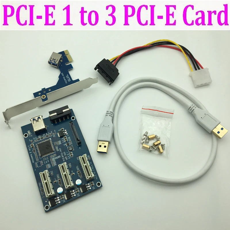 

Mining Card PCI E 1 to 4 2 PCIe PCI Express 1X 1 to 3 Port 1X Switch Multiplier HUB Riser Card External Internal + USB 3.0 Cable