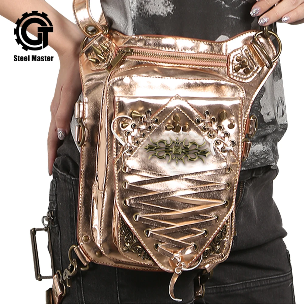 

2018 New Style Women Vintage Punk Messenger Bag Rivet Mini Shoulder Bags Mobile Phone Travel Punk Waist Bags