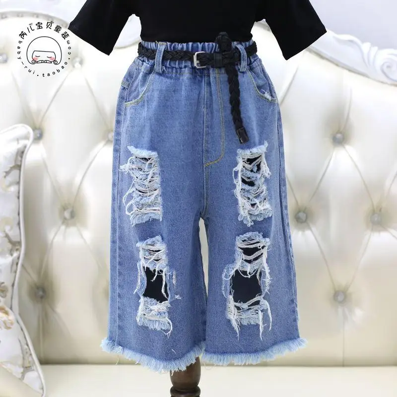 2017 new spring&summer baby girls jeans holes novelty style  children pants for sprot&party solid comfortable trousers for kids