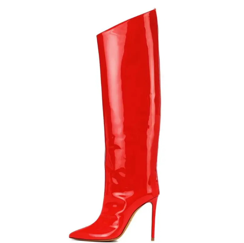 

Autumn and winter European and American fashion pointed lacquer leather high heels and knee foreign trade shoes