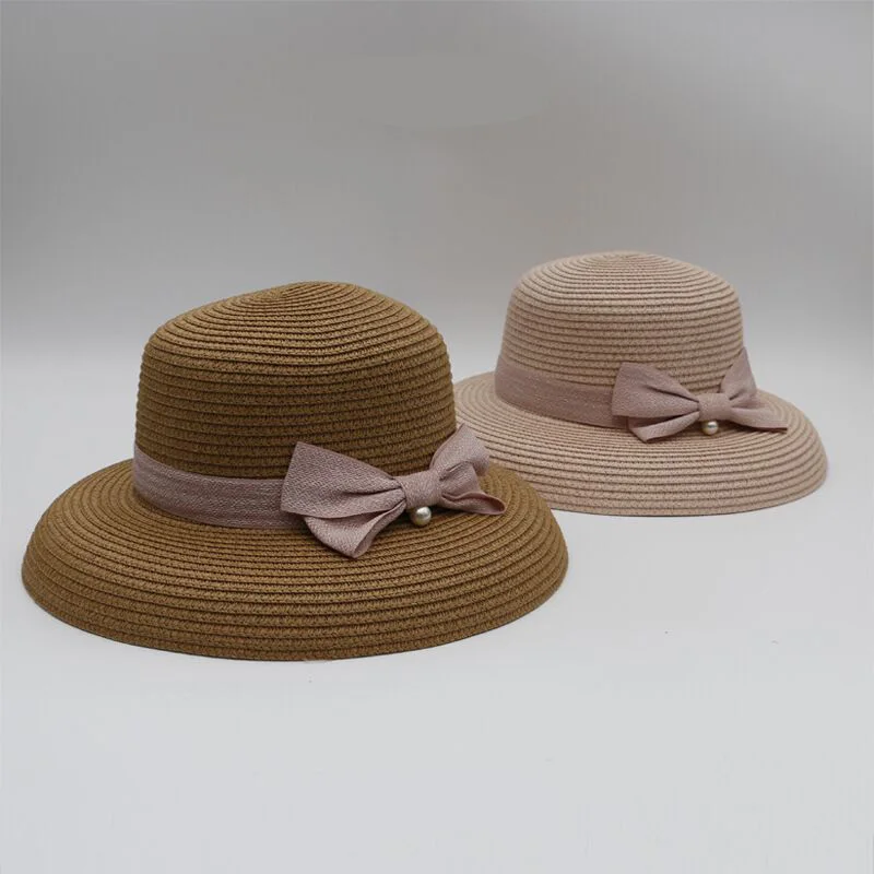 

Summer Straw Hat For Elegant Women Beach Hat Wide brim Fashion Bow Visor Hat Lady Round-top Sun Hat UV Protection Travel Caps