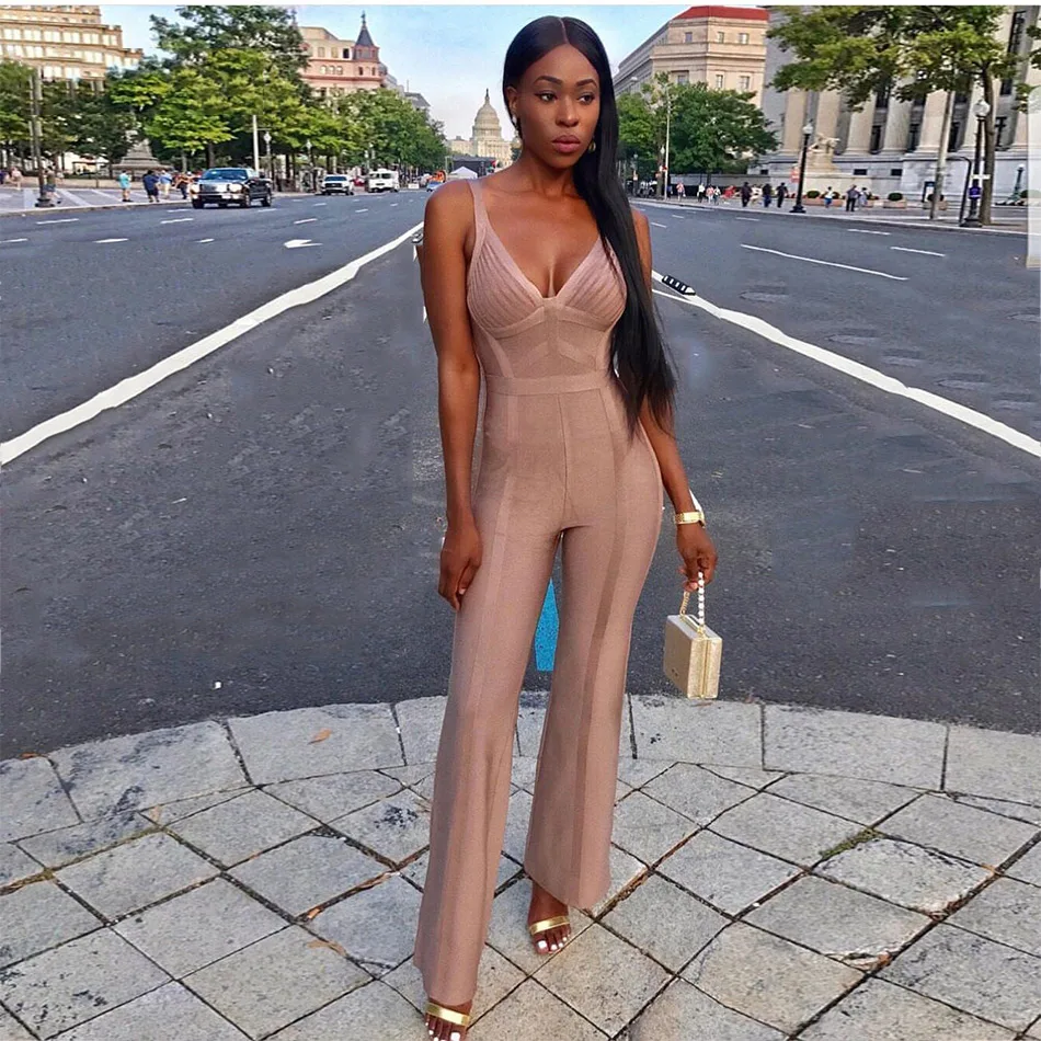 Jumpsuits Women Bandage Bodycon Rompers Long-Bodysuits Overalls Summer Sexy Sleeveless