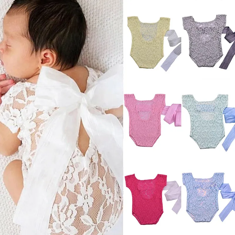 2018 Newborn Photography Props Baby Romper Studio Accessories Backless Tie Lace Girls Outfit Gift 0-6M | Детская одежда и обувь