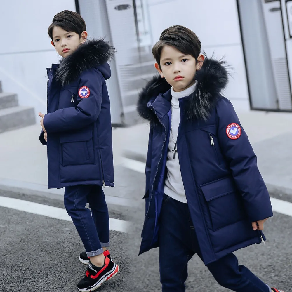 

Fashion Winter Thicken Waterproof Warm Kids Coat White Duck Down Fur Collar Boys Parkas Children Outfits For 7-14 Years Old