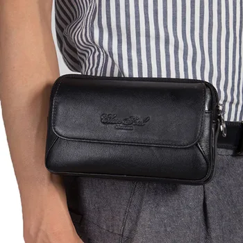 

New Men Genuine Leather Waist Bag High Quality Purse Cell/Mobile Phone Case Cover Skin Belt Bags Male Cowhide Waist Bag 2368