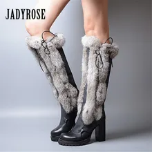 Jady Rose/ г. Новые женские сапоги до колена теплые зимние сапоги высокие сапоги на кроличьем меху, на платформе, на высоком каблуке, на шнуровке, botas Mujer
